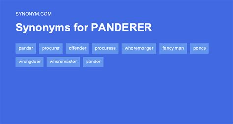 Panderer meaning - Panderer meaning in Hindi (हिन्दी मे मीनिंग ) is दलाला.English definition of Panderer : someone who procures customers for whores (in England they call a pimp a ponce) Toggle navigation. Panderer मीनिंग : Meaning of Panderer in Hindi - Definition and Translation.